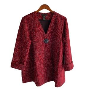 Ali Miles Size XL Women’s One Button V Neck 3/4 Short Sleeves Red Black …